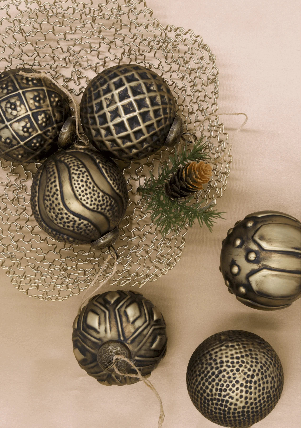 Distressed Bronze Glass Ornament Set (6 Pack) | King of Christmas