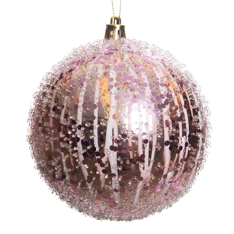 Mrs. Claus' Bakery Light Pink Beaded Ball Ornament, 4" | At Home
