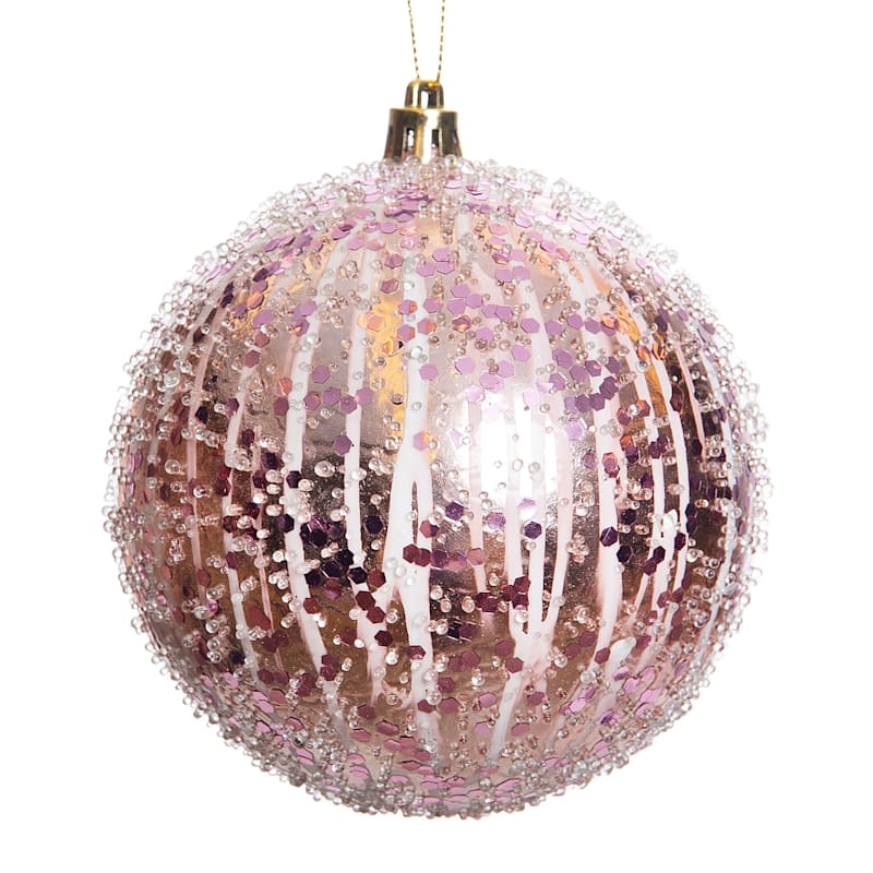 Mrs. Claus' Bakery Light Pink Beaded Ball Ornament, 4" | At Home