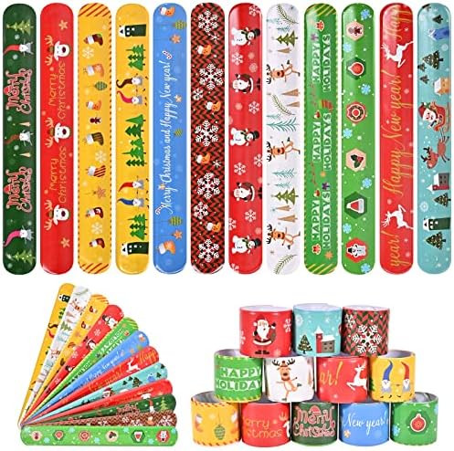 48Pcs Christmas Slap Bracelets, Xmas Snap Bracelet Snata Claus Reindeer Wristband for Party Favor... | Amazon (US)