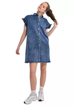 Women's Denim Ruffle Sleeve Shirtdress | Belk