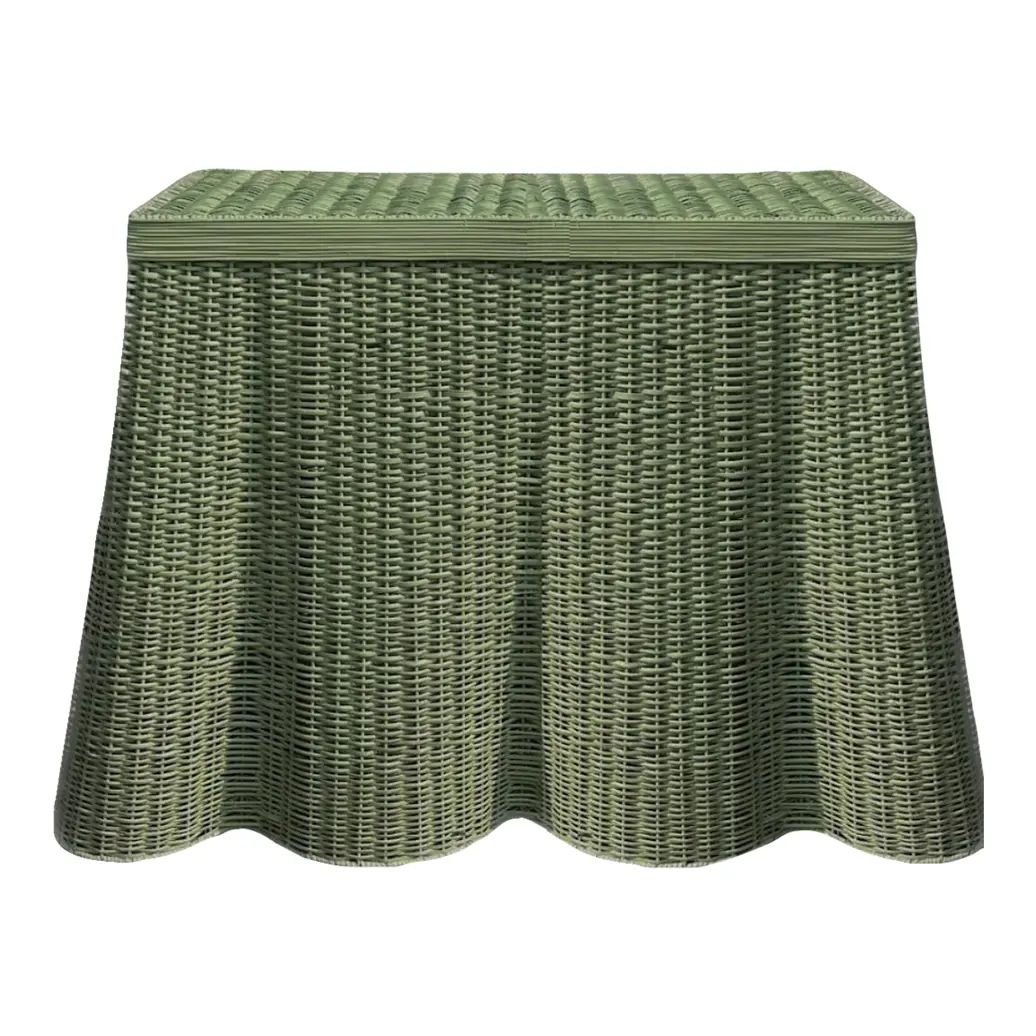 Scalloped Wicker Console Table in Mossy Green, 48" | Chairish