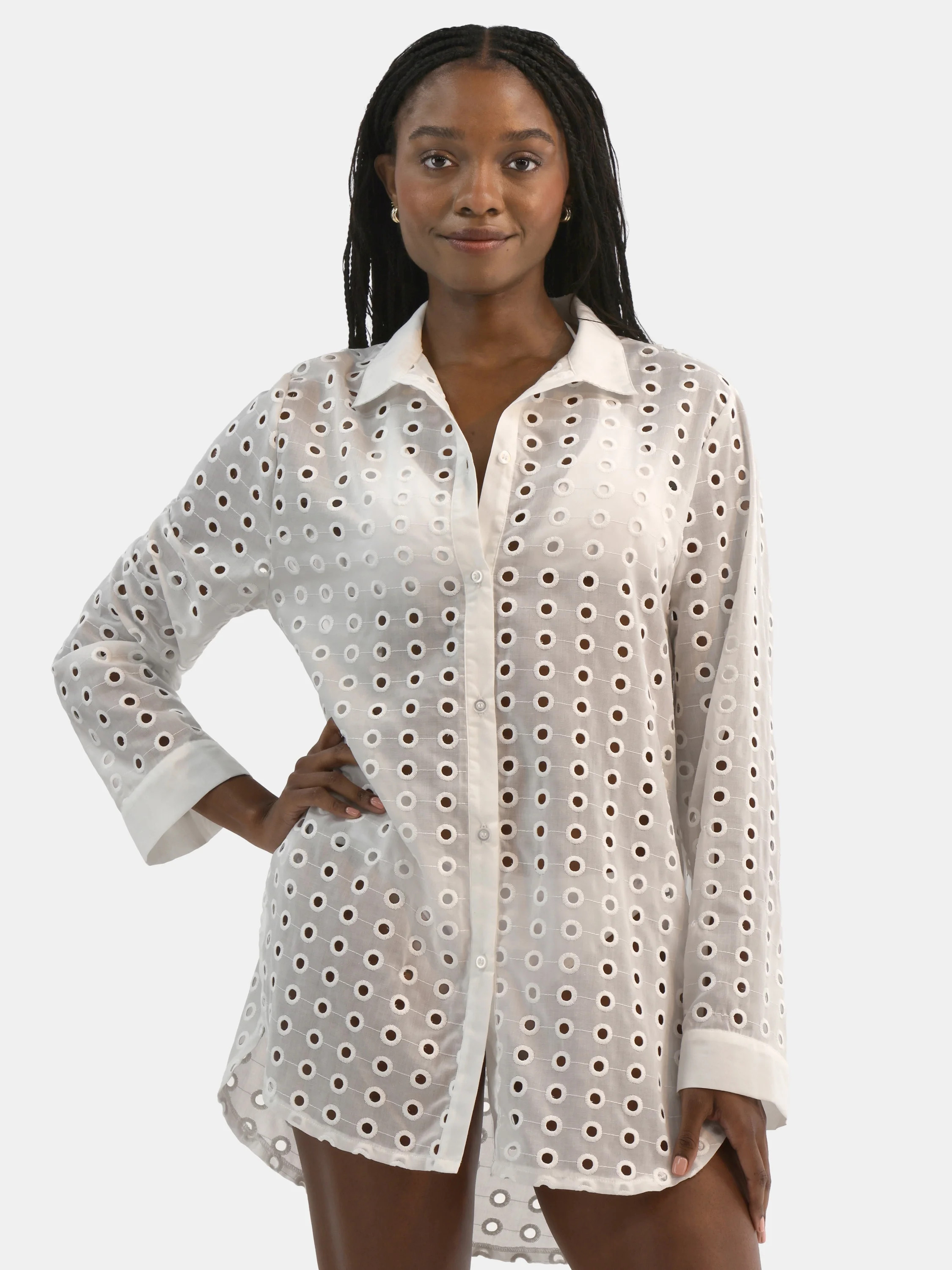 Time and Tru Women's and Women's Plus Eyelet Shirt Dress Coverup, Sizes XS-3X | Walmart (US)
