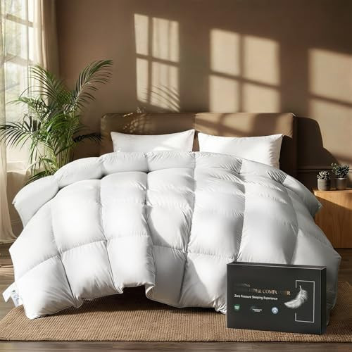 downluxe Feather Down Fiber Comforters Queen Size Fluffy All Season Duvet Insert Soft Breathable Bedding Comforter with Box Stitch Design & 8 Duvet Loops | Amazon (US)