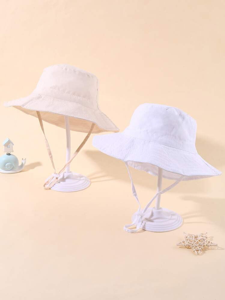 2pcs Kids Solid Color Drawstring Bucket Hats, Adjustable Size Outdoor Sun Protection Casual Hats Suitable For Boys And Girls, Spring Autumn Travel Beach Vacation | SHEIN
