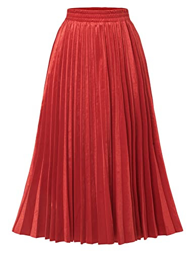DRESSTELLS Red Velvet Pleated Midi Skirts for Women, Fall Winter Long Holiday Party High Waisted Aline Casual Swing Skirt with Lining Velvet Red S | Amazon (US)