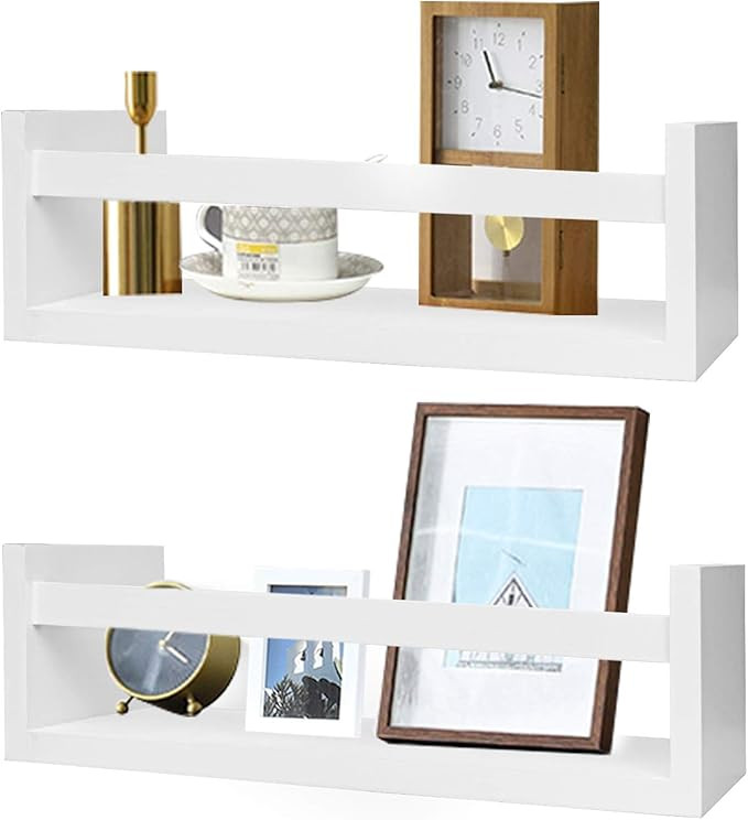 Foraineam Set of 2 Floating Shelves Wall Mounted Wood Storage Shelves Nursery Room White Wall She... | Amazon (CA)