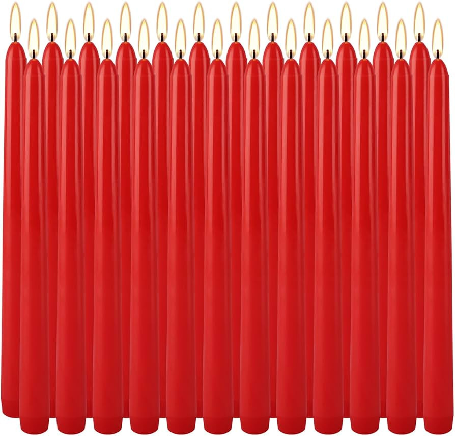 24 Pack Red Taper Candles, 7-8 Hours Burn Time, Unscented, Smokeless and Dripless, 0.75 x 10 Inch... | Amazon (US)