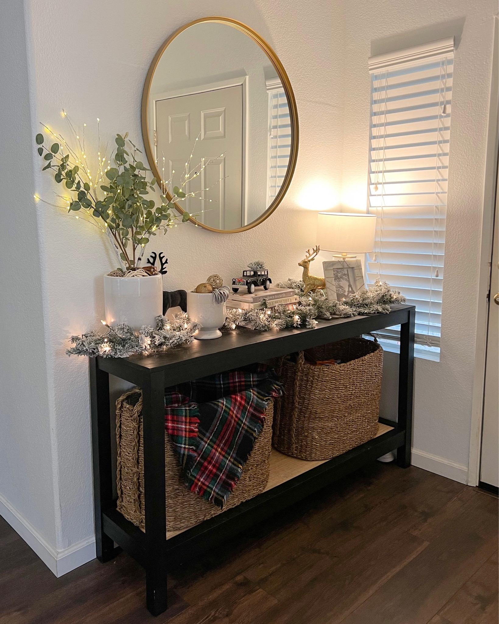 Christmas Decor, entryway decor for the Holidays, pre-lit flocked garland

#LTKhome #LTKSeasonal #LTKHoliday