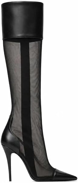 Women's Mesh Knee High Boots Snake Print Pointed Toe Stiletto Heel Boots | Amazon (US)