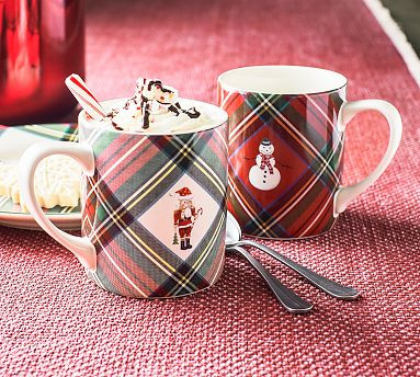 Stewart Plaid Snowman &amp; Nutcracker Icon Stoneware Mugs - Set of 2 | Pottery Barn (US)