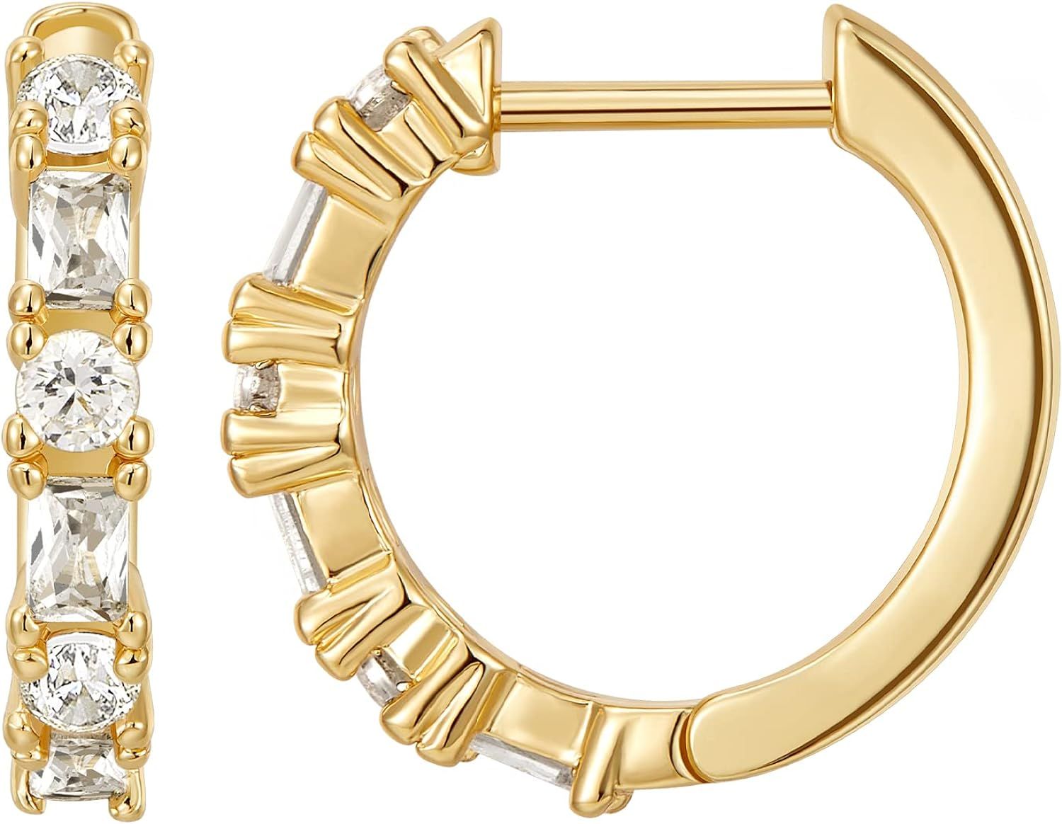 KissYan Gold Huggie Hoop Earrings for Women, S925 Sterling Silver Post CZ Small Hoop Earrings 14K... | Amazon (US)