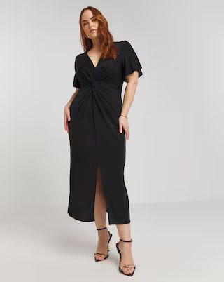 Black Slinky Short Sleeve Knot Front Midaxi Dress | Simply Be (UK)