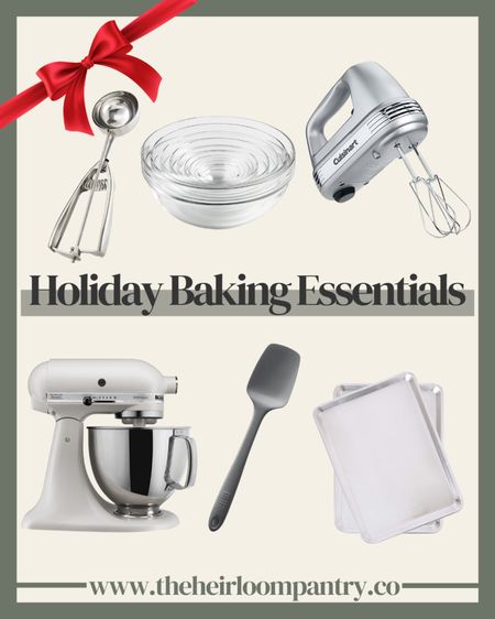 Holiday baking essentials, including cookie scoop, glass mixing bowls, Cuisinart hand mixer,  KitchenAid mixer, GIR spoonula, & Nordicware sheet pans. #christmas #christmascookies #christmasbaking #holidaybaking #cookieexchange #kitchenaid 

#LTKSeasonal #LTKHoliday #LTKGiftGuide