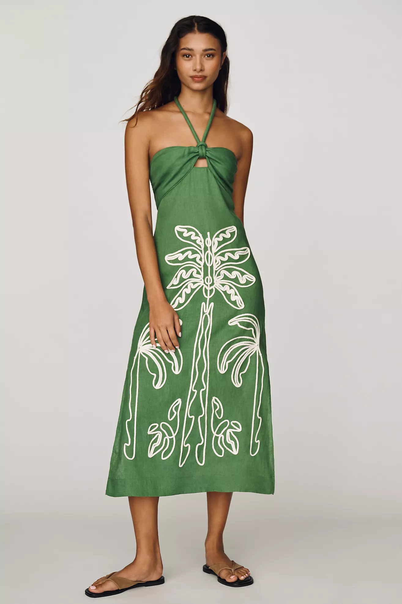 Farm Rio Palm Tree Linen Midi Dress | Anthropologie (US)