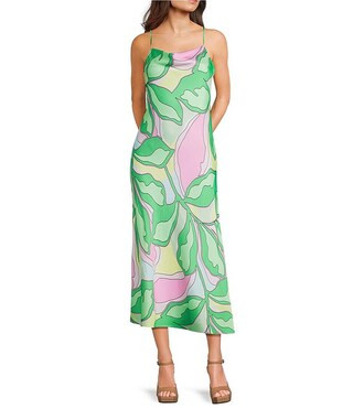 Printed Cowl Neck Long Maxi Slip Dress | Dillard's