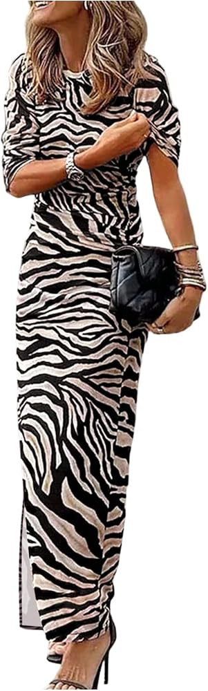GORGLITTER Women's Zebra Print Maxi Dress Long Sleeve Bodycon Dresses | Amazon (US)