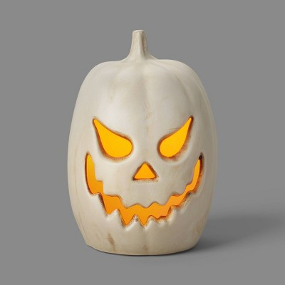16" Classic Lit Pumpkin Terra Cotta Like Jack O' Lantern Halloween Decorative Prop Darker/Black Finish - Hyde and EEK! Boutique™ | Target