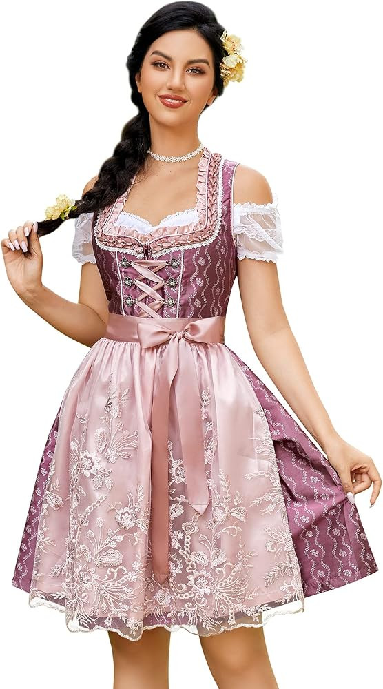 GloryStar Women's German Dirndl Dress Traditional Bavarian Oktoberfest Costumes for Halloween Carniv | Amazon (US)