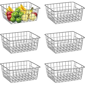 6 Pcs Wire Storage Baskets, Dveda 10.9" x 8.7" x 4.7" Sturdy Metal Storage Organiser, Black Metal Wi | Amazon (UK)