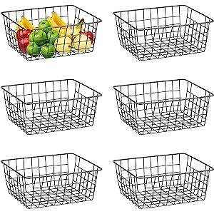 6 Pcs Wire Storage Baskets, Dveda 10.9" x 8.7" x 4.7" Sturdy Metal Storage Organiser, Black Metal Wi | Amazon (UK)