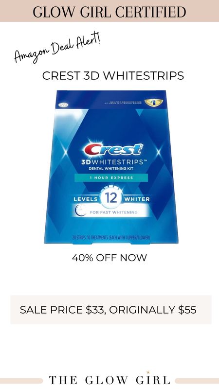 #amazonsale alert! Crest 3D Whitestrips are 40% off right now. Wear for 1 hour for instant results. These whitening strips are #glowgirlcertified ✨

#beautysale #amazonprime #beautytip 

#LTKover40 #LTKsalealert #LTKfindsunder50
