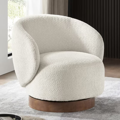 Spruce&Spring Upholstered Swivel Accent Barrel Chair with Wood Base, Fabric, Single, Linen | Target