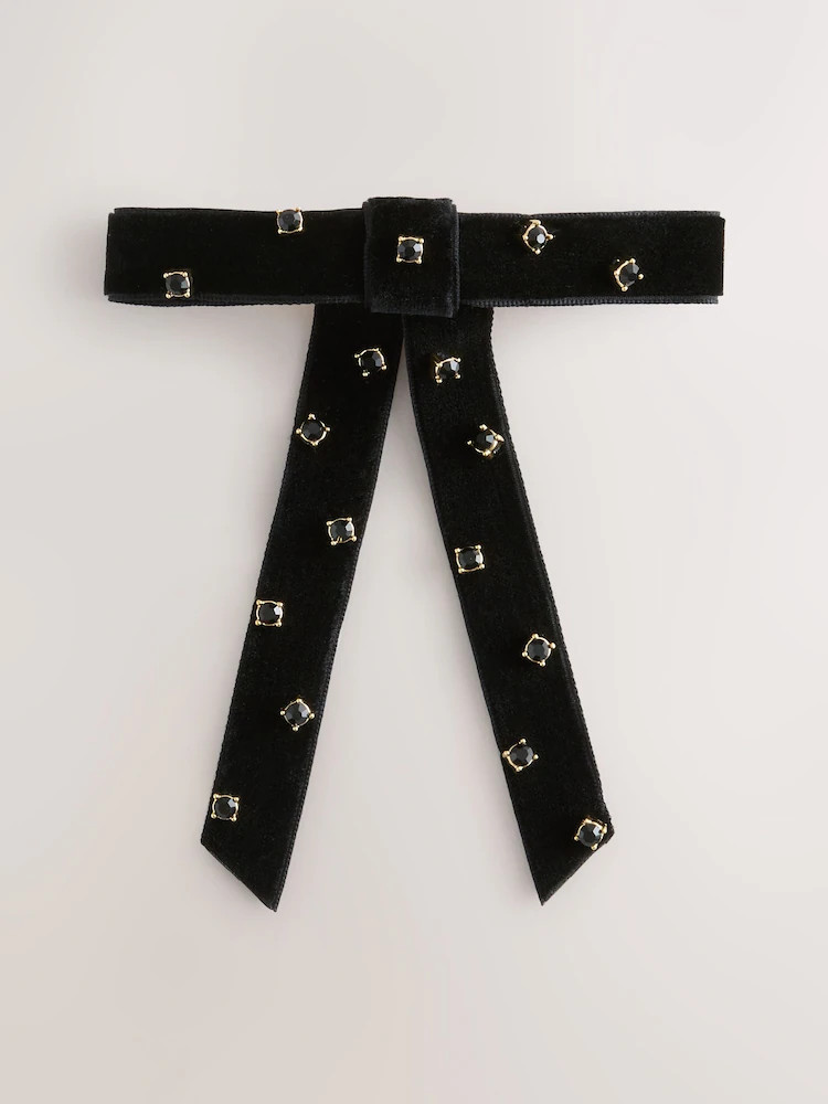 Black Embellished Velvet Bow Hair Barrette | Next EU