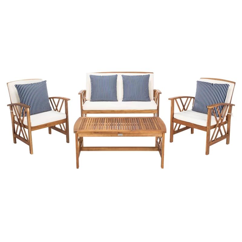 Kirstine Solid Wood 4 - Person Seating Group with Cushions | Wayfair North America