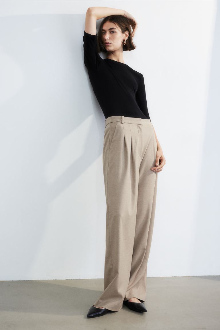 Wide-leg Pants - Beige - Ladies | H&M US | H&M (US + CA)