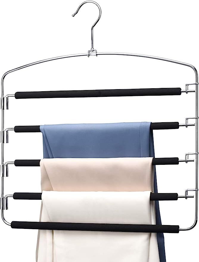 HOUSE DAY Pants Hangers 5 Layers Space Saving Pants Hangers with Stainless Steel Non-Slip Foam Pa... | Amazon (US)