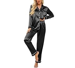 Ekouaer Women's Classic Button Down Long Satin Silk Pajama Set | Amazon (US)