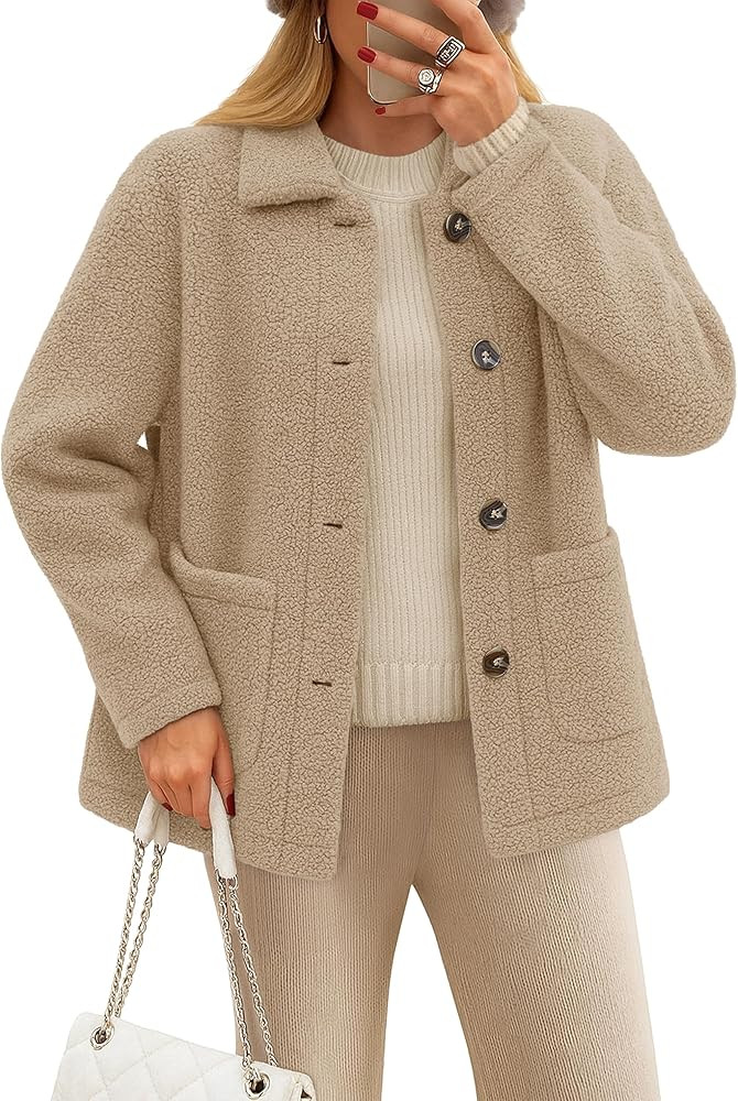 YUCOLEN Womens Fleece Jacket Button Down Sherpa Jacket Long Sleeve Teddy Coat Fuzzy Winter Warm O... | Amazon (US)