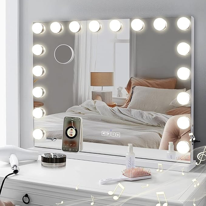 COOLJEEN Large Hollywood Vanity Mirror with Lights Bluetooth 18 Dimmable LED Bulbs, 3 Color Modes... | Amazon (US)