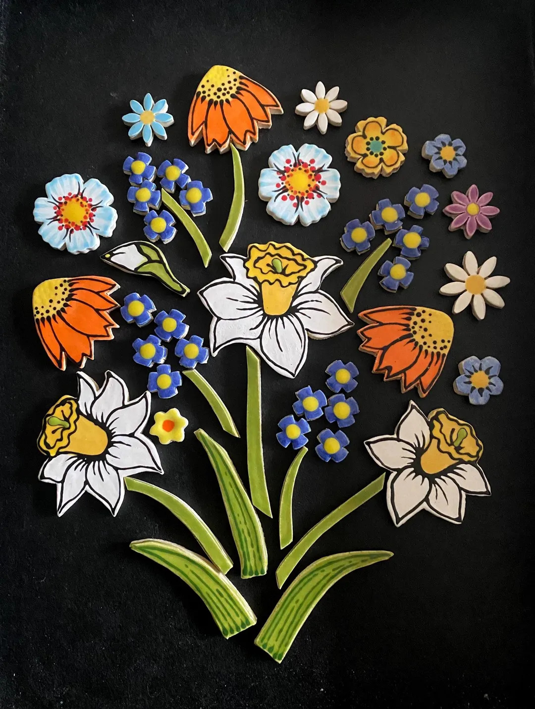 Handmade mosaic ceramic Daffodil flower tiles, mosaic clay tile | Etsy (US)
