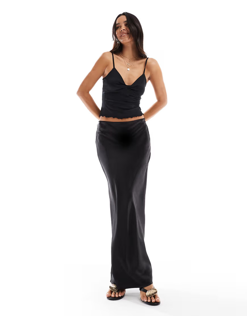 4th & Reckless satin column maxi skirt in black | ASOS (Global)