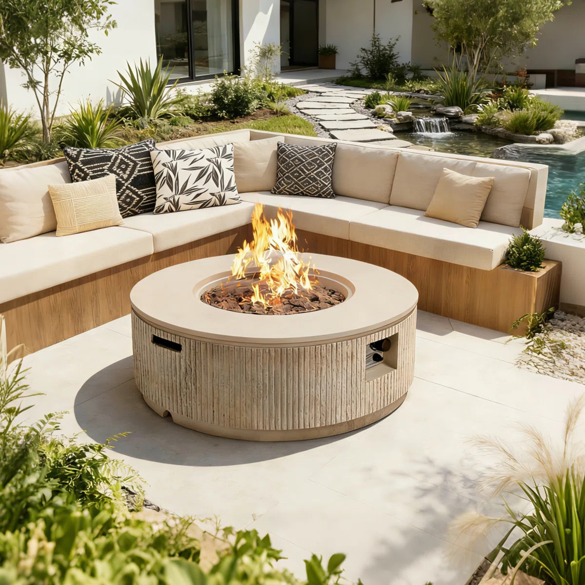38" Round Propane Fire Pit Table With 50,000 BTU Heat, Modern MGO Outdoor Fire Bowl With Lava Roc... | Wayfair North America