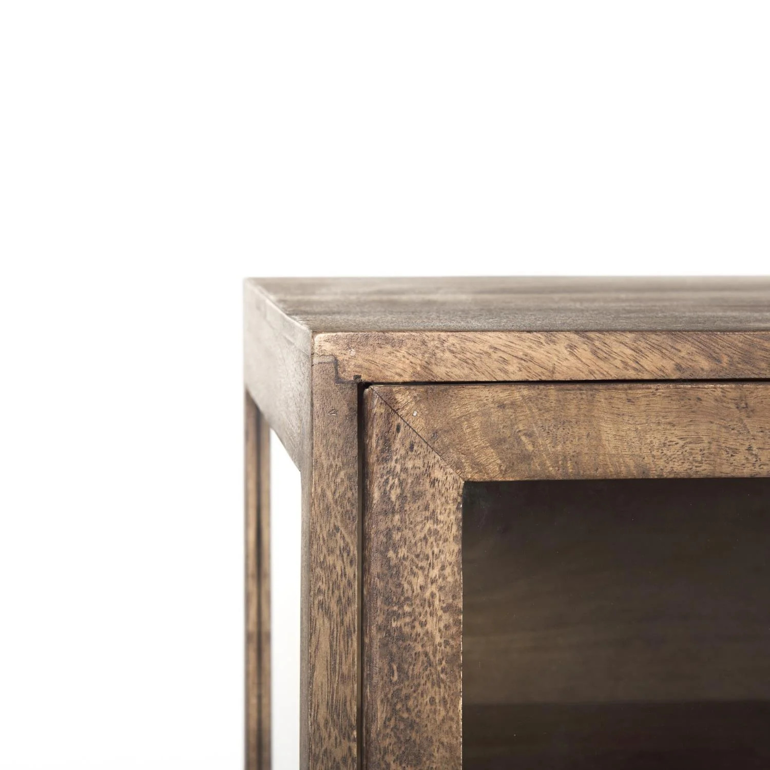 Mercana Arelius Metal Base 4 Glass Door Cabinet Sideboard in Medium Brown/Black | Walmart (US)