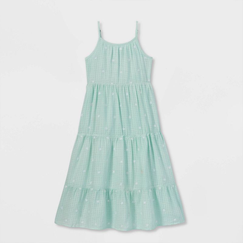 Girls' Tiered Embroidered Woven Maxi Sleeveless Dress - Cat & Jack™ Mint | Target