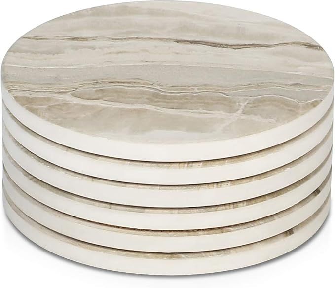 LIFVER Drink Coasters 6 Pieces Ceramic, Absorbent Coasters for Drinks ,Stone Style Coaster Set wi... | Amazon (UK)