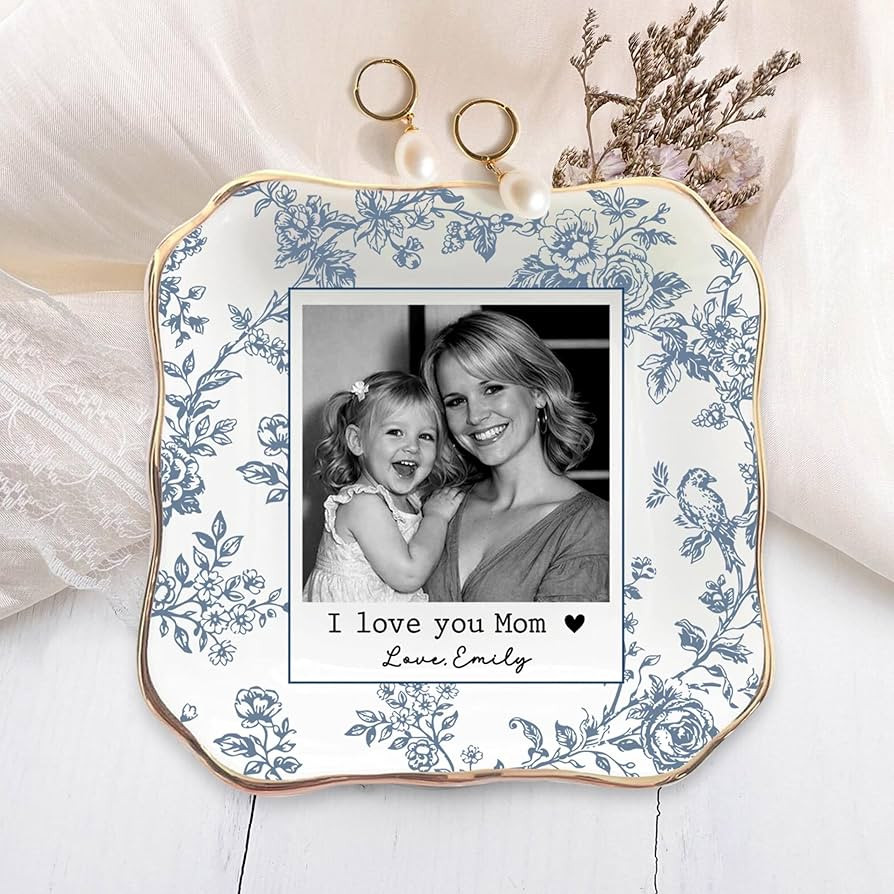 LOVELYPOD Personalized Photo Jewelry Tray, Custom Photo Gifts for Mom, Mother Of The Bride Ring D... | Amazon (US)