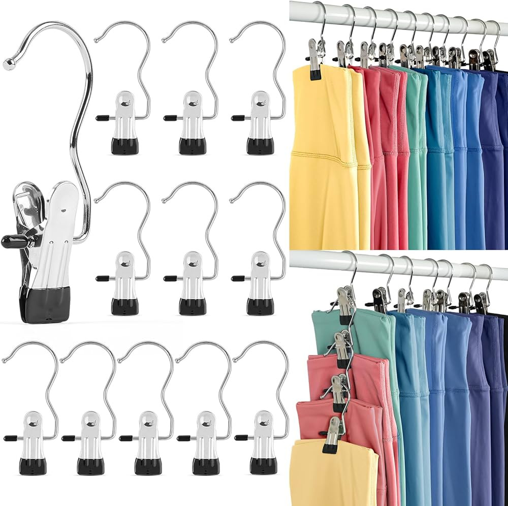 Legging Organizer for Closet, Metal Yoga Pants Hangers 60 Pack Hanging Clips w/Rubber Coated Hold... | Amazon (US)