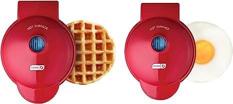 DASH Mini Maker Waffle Maker + Griddle, 2-Pack Griddle + Waffle Iron - Red | Amazon (US)