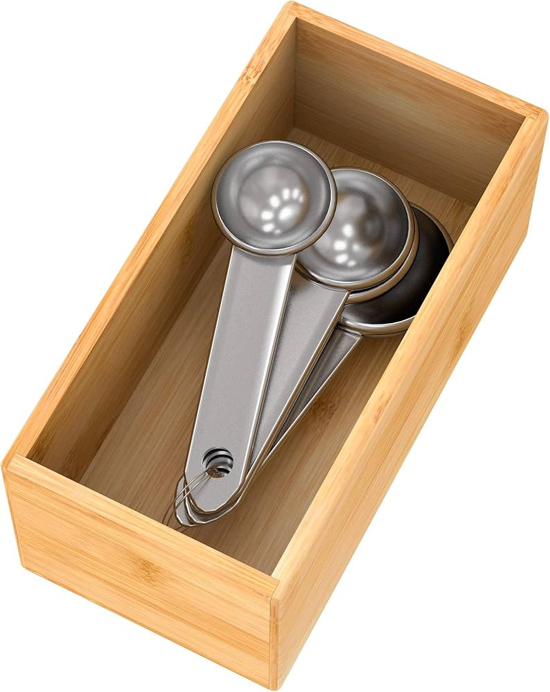 Bamboo Drawer Organizer Utensil Holder for Kitchen, Small Wood Silverware Storage Organizer, Stac... | Amazon (US)