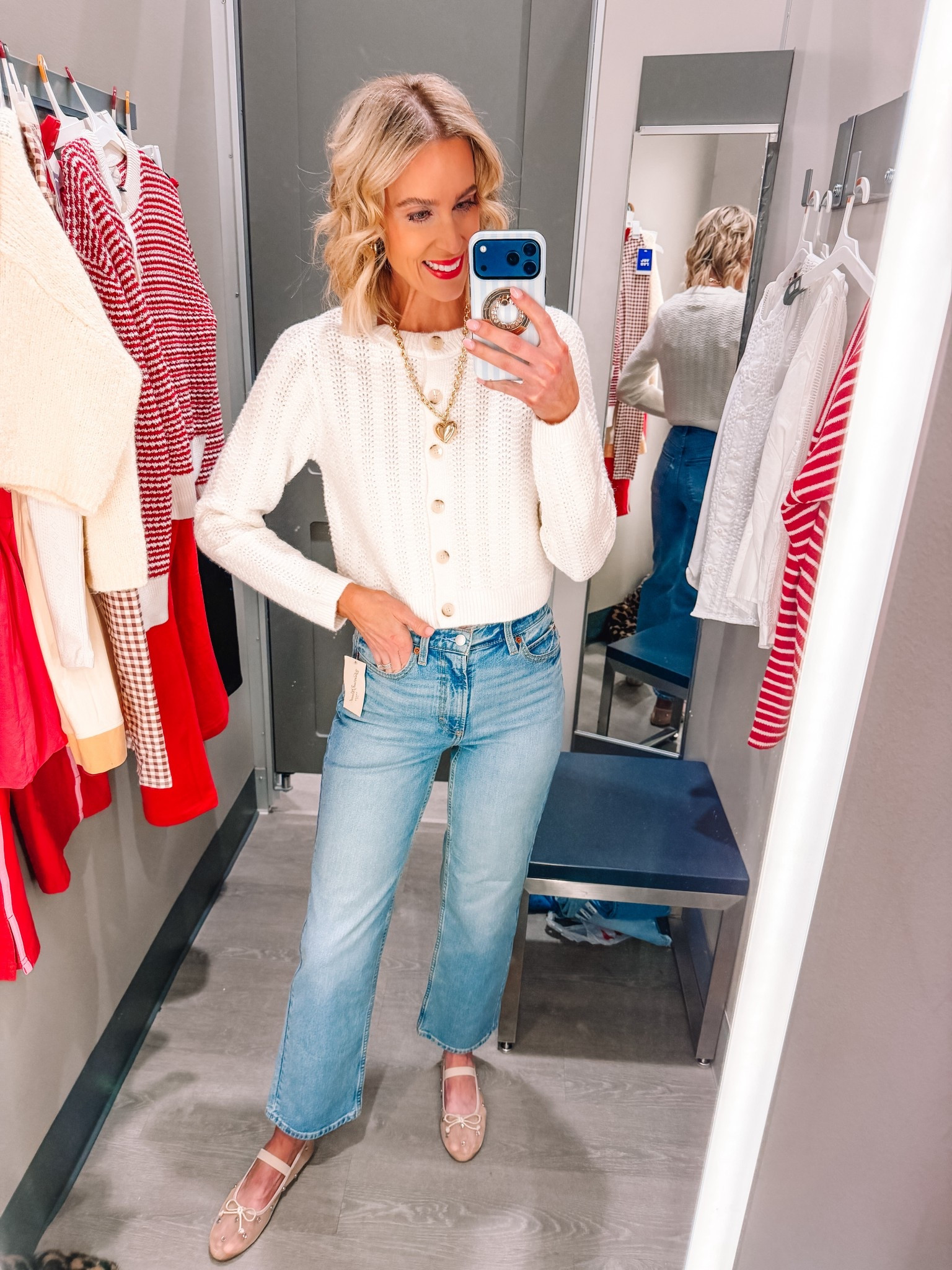 How pretty is this lace stitch cardigan from Target? 

Women’s cardigan/ Classic style / Light wash denim / 

#LTKootd