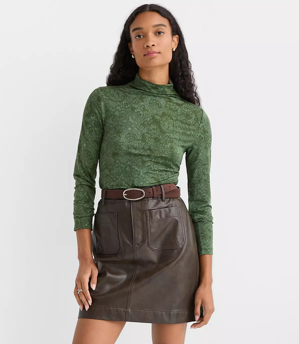 Lace Print Jersey Turtleneck Top | LOFT