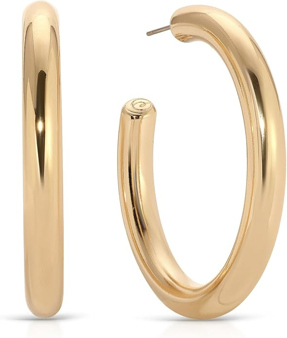 Ettika 18K gold plated, silver plated, or rhodium plated Hoop Earrings. Hoops for Women. Lightwei... | Amazon (US)