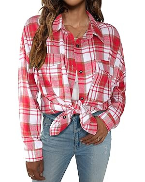 Blooming Jelly Women's Button Down Flannel Shirts Plaid Shacket Long Sleeve Collared Business Cas... | Amazon (US)
