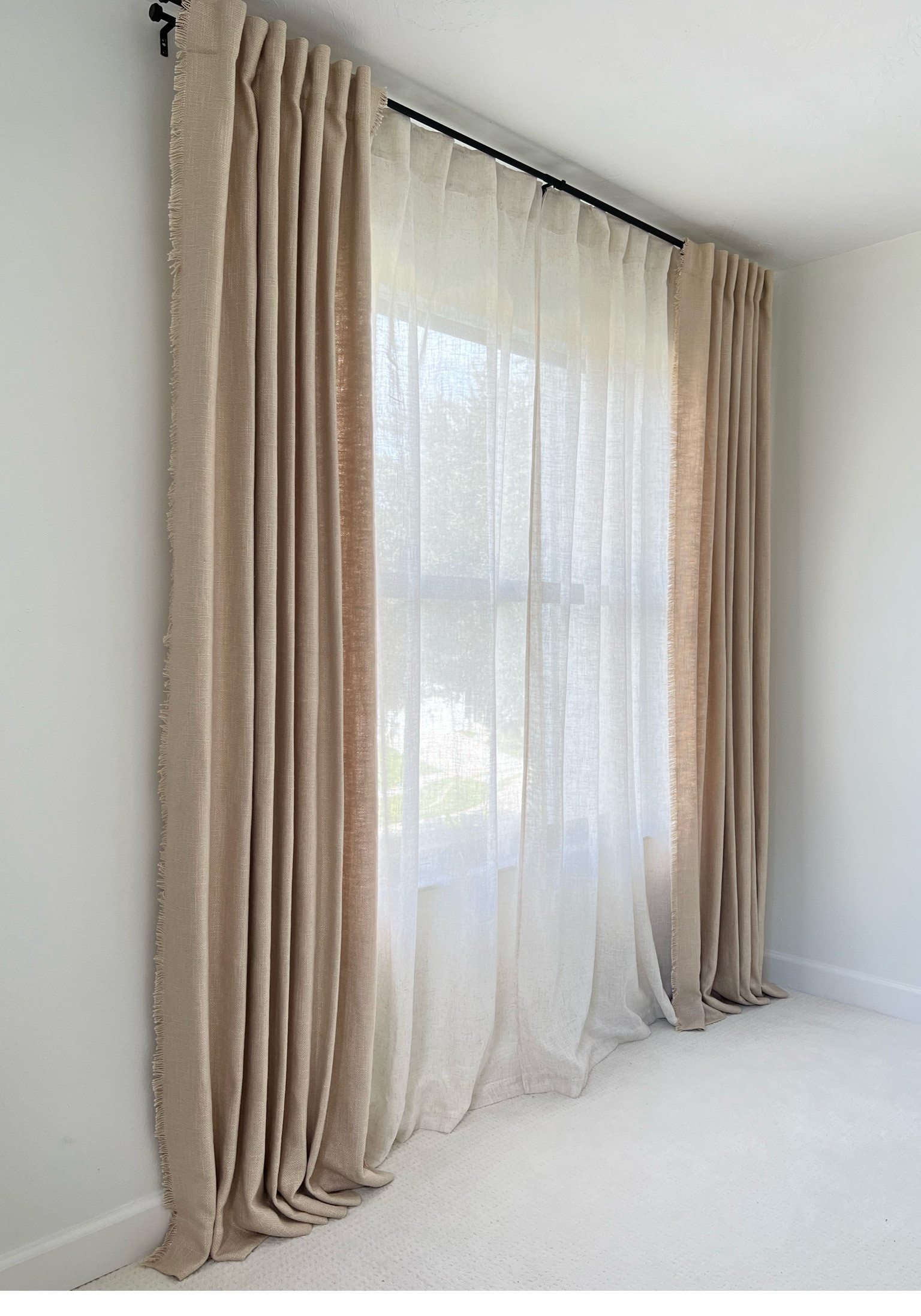 Anthro linen blend curtains on sale this weekend! My ceilings are 8’. Drapes are 96” in color oatmeal. Sheers are in color linen. 

#LTKhome #LTKsalealert