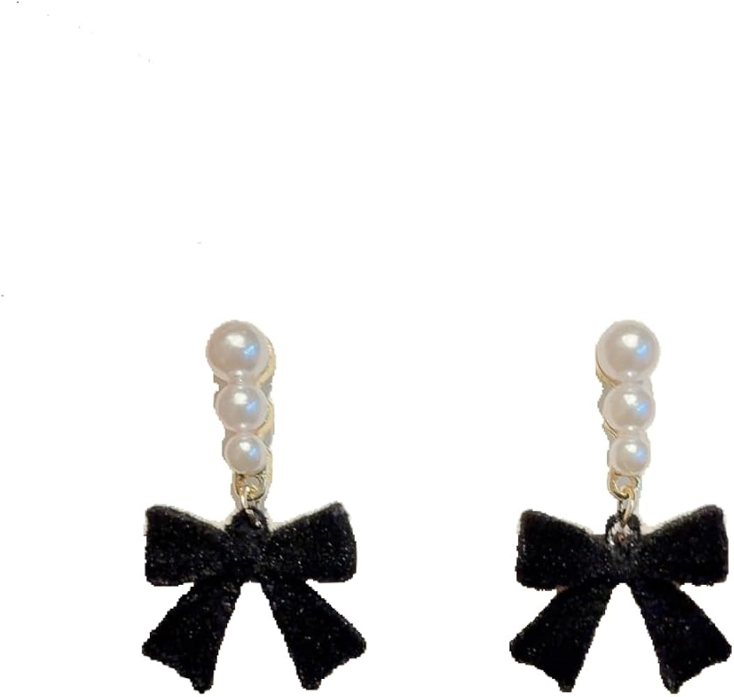 Elegant Velvet Pearl Earring Dainty Bowknot Bow Earrings with Pearls Wedding Earrings for Brides ... | Amazon (US)